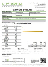 Load image into Gallery viewer, An analysis certificate from Phytovista Laboratories details the cannabinoid profile of an NKD product sample (batch: AR047-2-1). The report lists various cannabinoids and their concentrations, indicating the absence (ND) of most, except CBD at 9.34% and CBDV at 0.14%. Perfect for inclusion in our premium NKD 300mg CBD Infused Specialty Beard Balm Gift Set or pairing with our NKD Beard Balm.