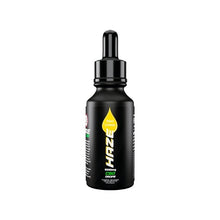 Load image into Gallery viewer, A black dropper bottle labeled "Haze" features a modern design with a yellow drop graphic and accents of white and green. The label highlights "30ml Citrus" and "6000mg CBD Drops," while the black dropper lid on top signifies high strength CBD oil from the Haze brand.