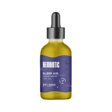 Load image into Gallery viewer, A bottle of Hembiotic 2500mg Bulk CBD Oil - 50ml is shown. The bottle features a dropper cap and a purple label that reads "Chamomile + Lemon Balm, Broad Spectrum CBD, 2500 mg," adorned with a small moon and stars design. This vegan-friendly formula from Hembiotic is perfect for those looking to improve their sleep naturally.