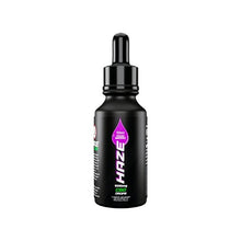 Load image into Gallery viewer, A small black bottle labeled &quot;Haze&quot; features a purple drop graphic on the front, indicating it contains high strength 6000mg CBD isolate and has a volume of 30ml. The bottle comes with a black dropper cap.
