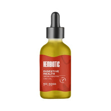 Load image into Gallery viewer, A transparent glass bottle with a black dropper cap labeled &quot;Hembiotic 5000mg Bulk CBD Oil - 50ml&quot; contains a greenish-yellow liquid with ashwagandha, ginseng, and aloe. The red label with white text highlights that it includes lab-tested CBD Oil and provides dosage information, and it is also vegan-friendly.
