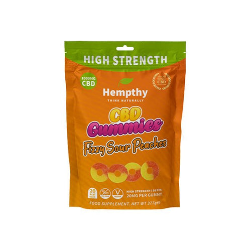 Hempthy 1000mg CBD Fizzy Sour Peach Rings Gummies - 50 Pieces - Associated CBD