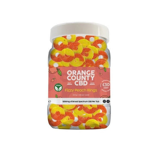 Orange County CBD 1600mg CBD Fizzy Peach Rings - Large Tub - Associated CBD