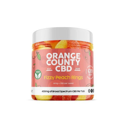 Orange County CBD 400mg CBD Fizzy Peach Rings - Small Tub - Associated CBD